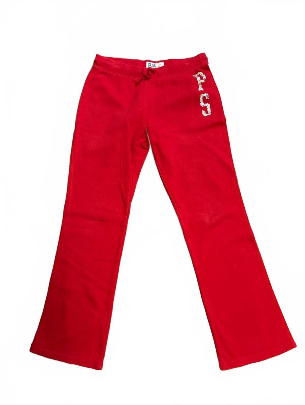 Y2K P.S. Aeropostale Red Sequin Low Rise Flare Sweatpants Girls 14 Or Women XS